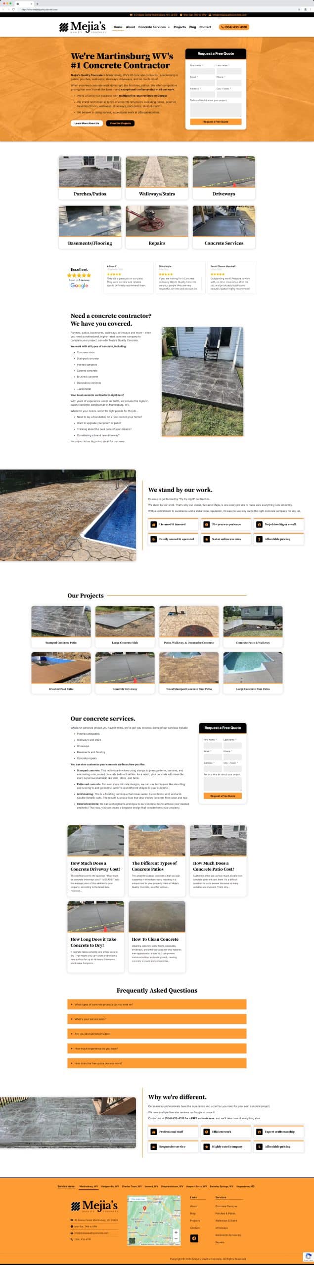 Mejia's Quality Concrete website
